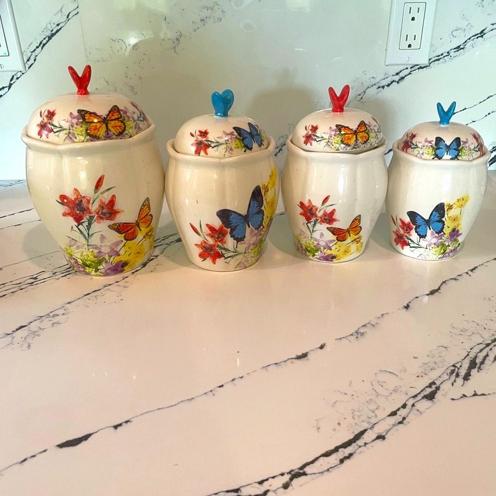 Vintage Multicolor Butterfly Canister Set